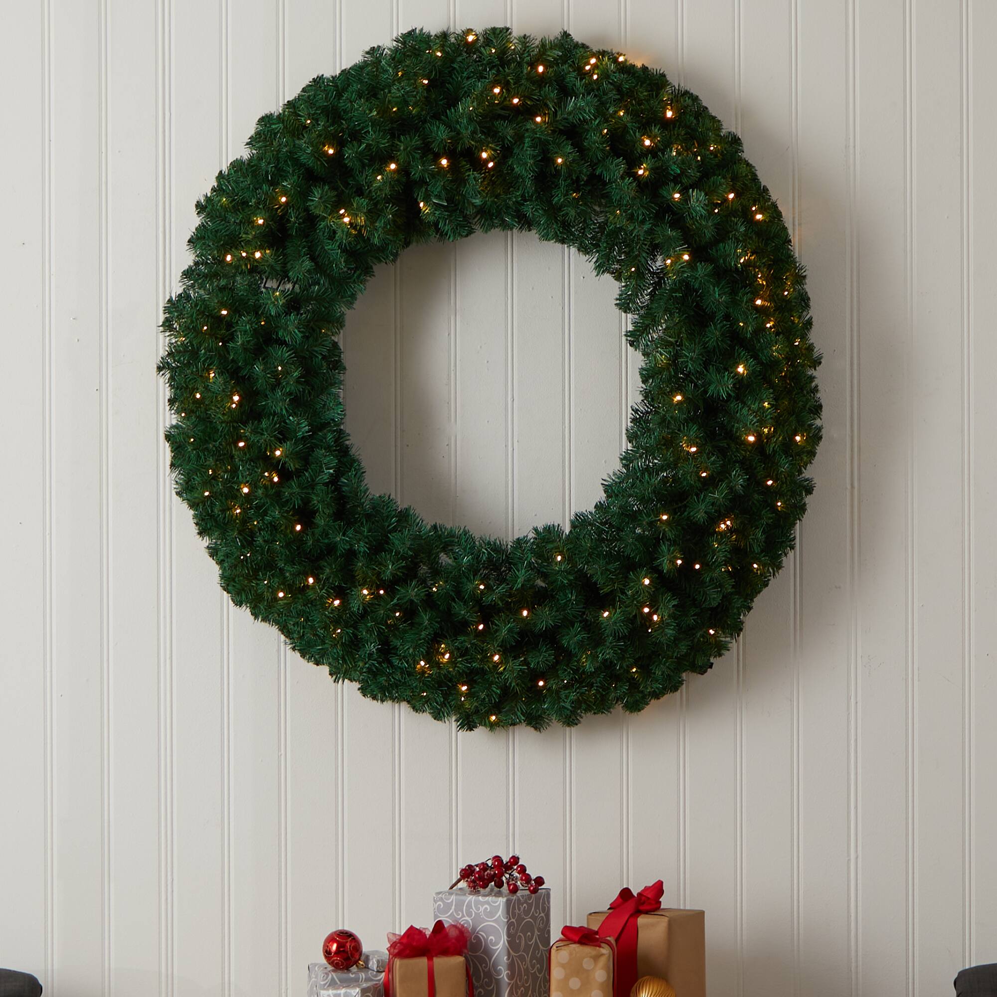 48" White LED Lights Artificial Christmas Wreath
